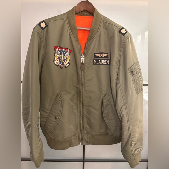 Polo Ralph Lauren Olive Bomber Jacket with Orange Lining. Reversible - Picture 1 of 1